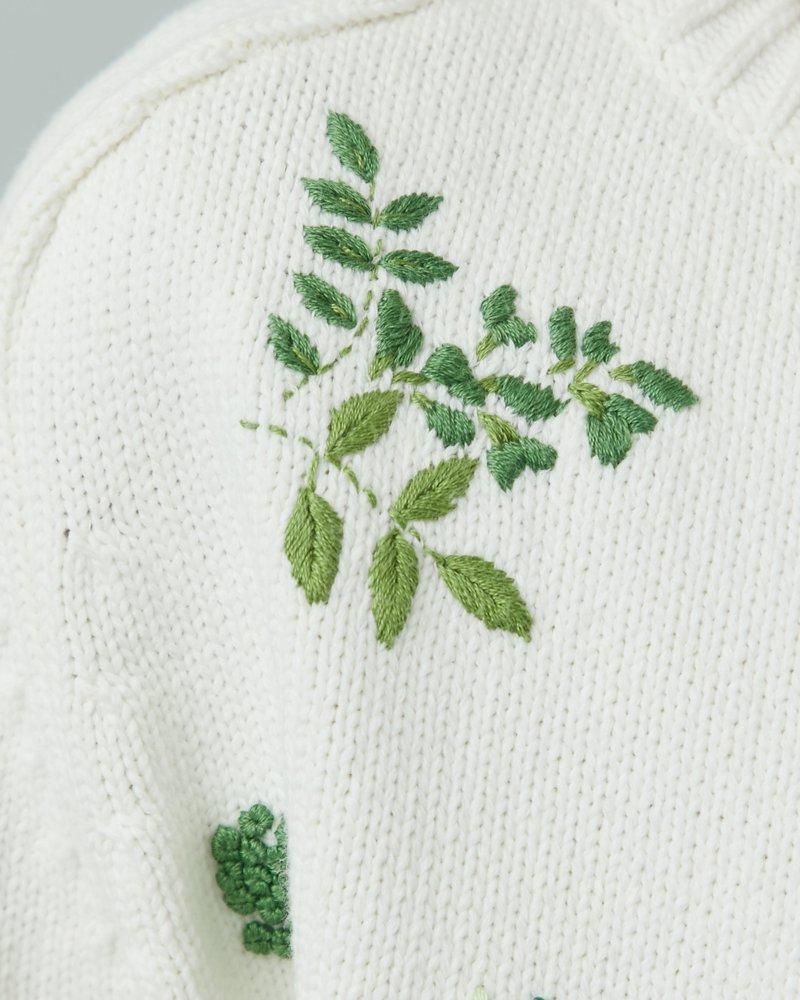 フラワー手刺繍カーディガン(グリーン) - seventen