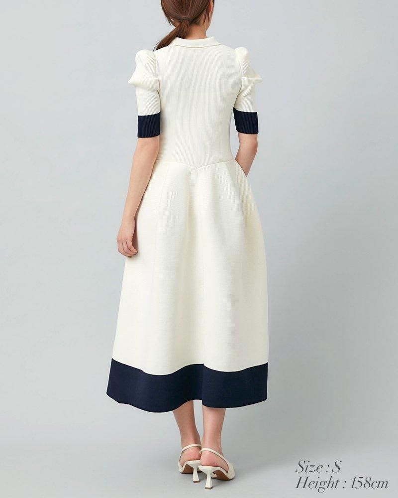 20％off】ポロニットドレス(オフホワイト×ネイビー) - seventen