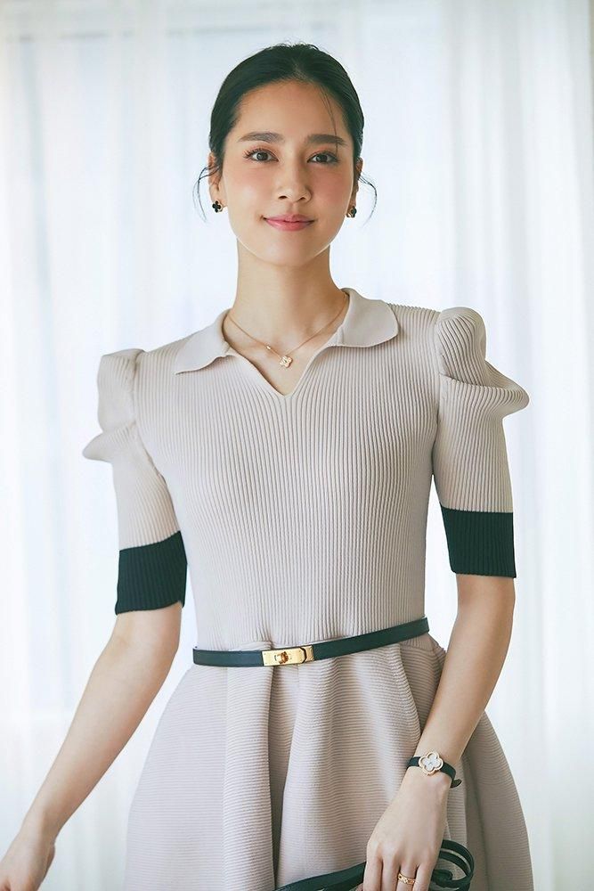 ポロニットドレス(ベージュ×ブラック) - seventen