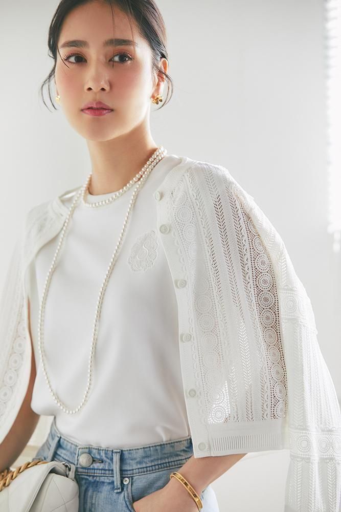 アイレットレースカーディガン(ホワイト) - seventen