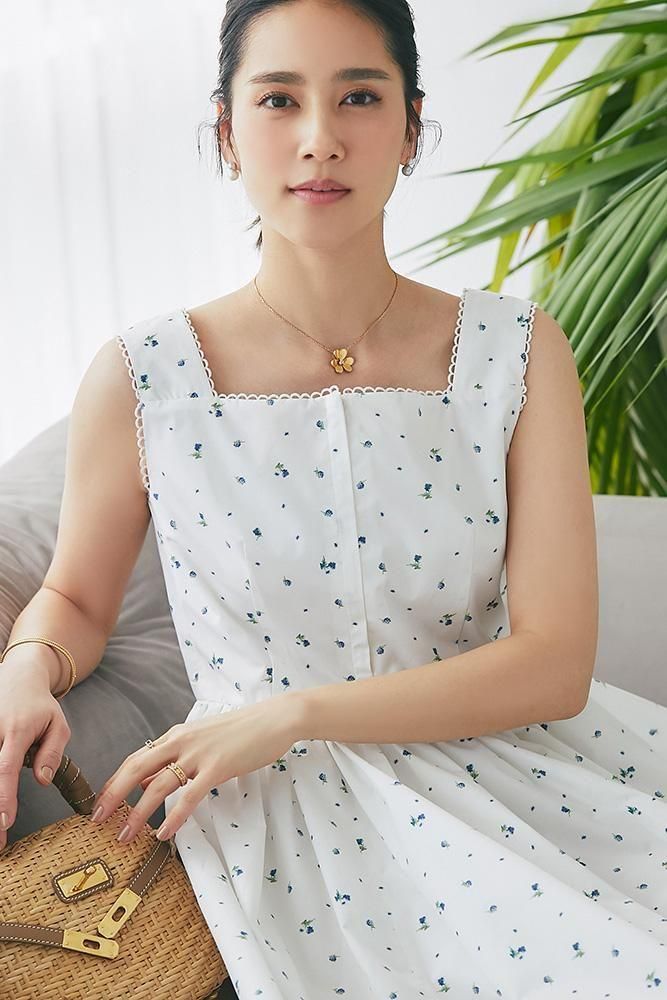 再入荷】プリントスクエアネックワンピース(小花柄) - seventen