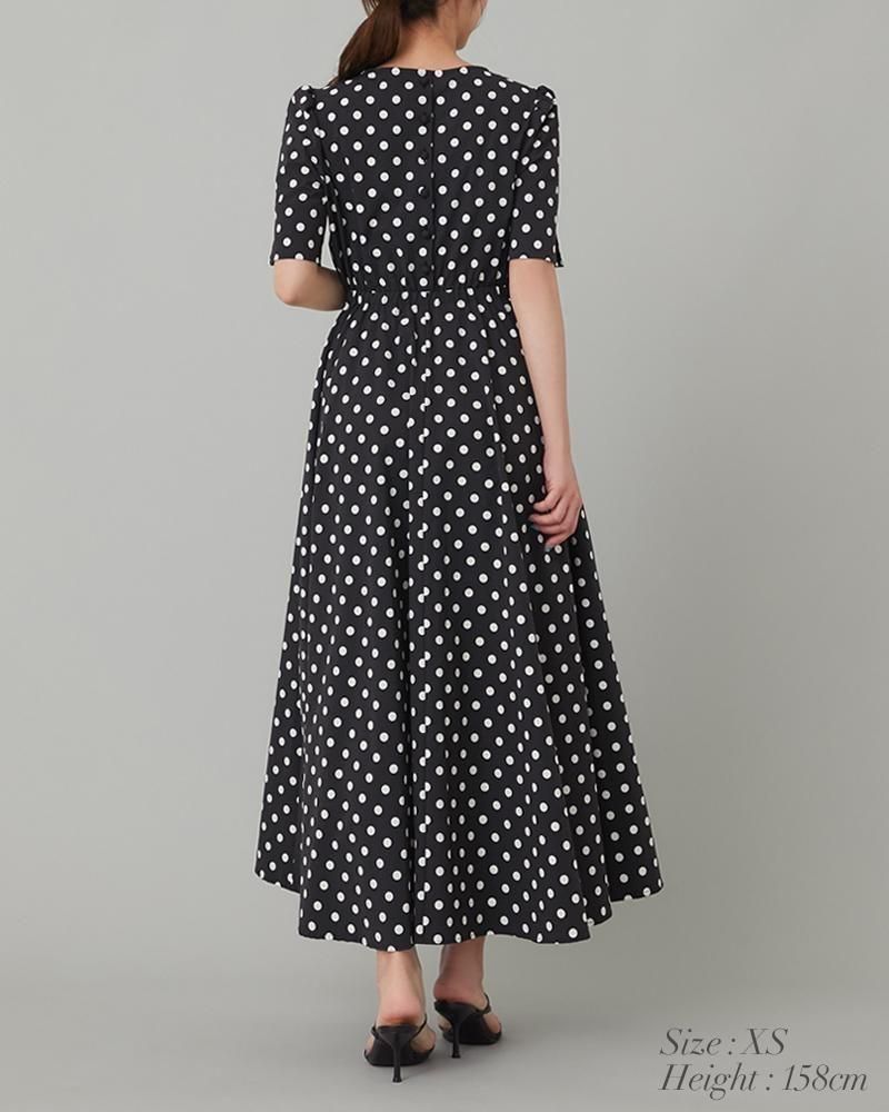 Rabbits Country Club ワンピース ブラック ドット ハーフスリーブドットワンピース(ブラック×ホワイトドット) - seventen