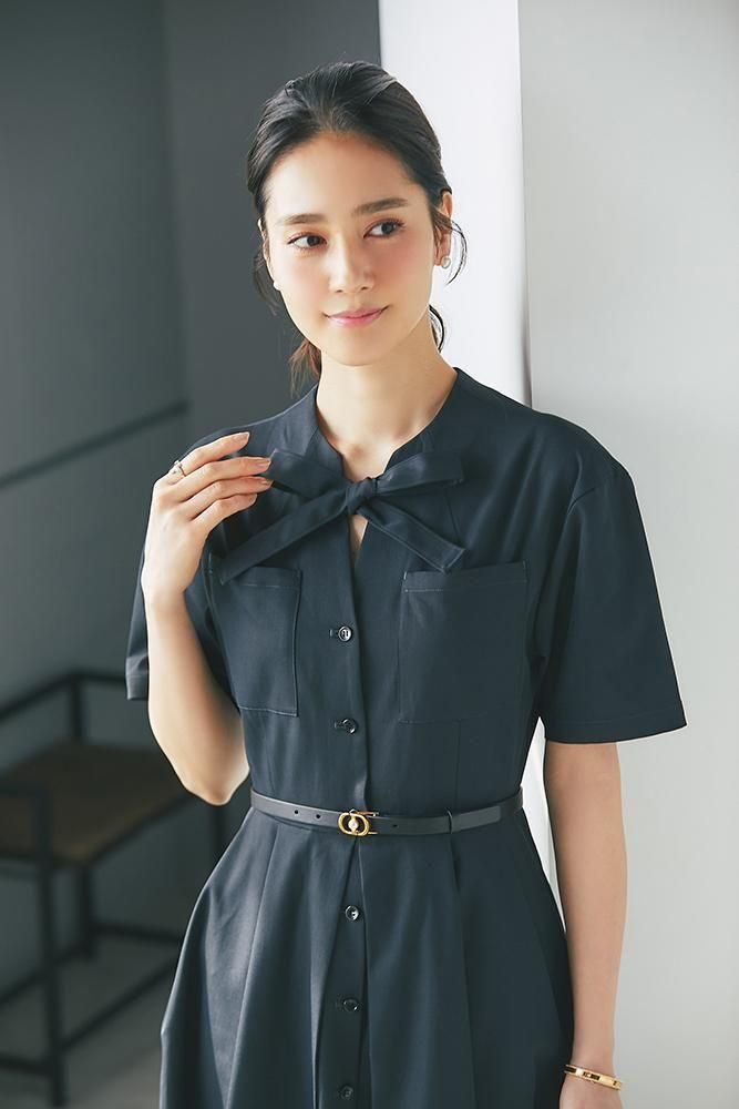再入荷】フロントタックボウタイワンピース(オフホワイト