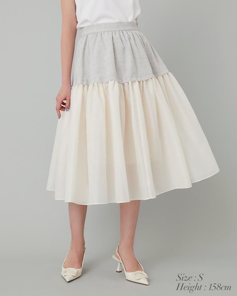 20％off】リネンライク×シアースカート(ブラック×アイボリー