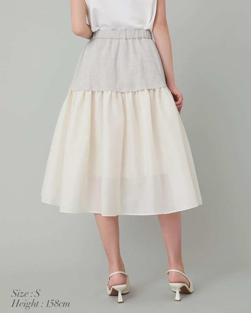 【新品タグ付き】セブンテン　リネンライクxシアースカート　S 20％off】リネンライク×シアースカート(ブラック×アイボリー