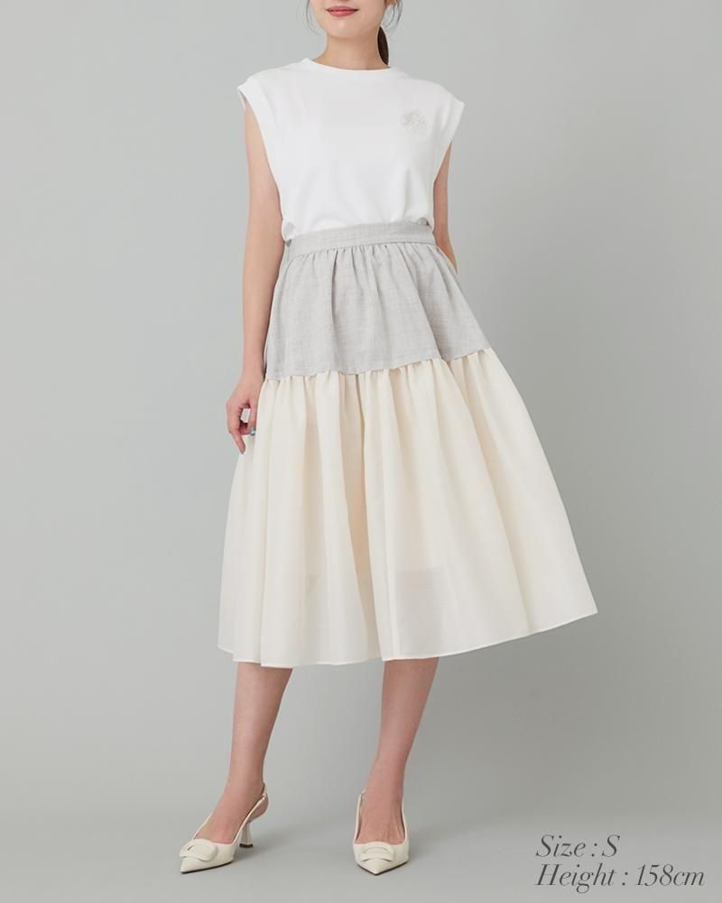 girlish ジーンスカート 20％off】リネンライク×シアースカート(ライトグレー×アイボリー