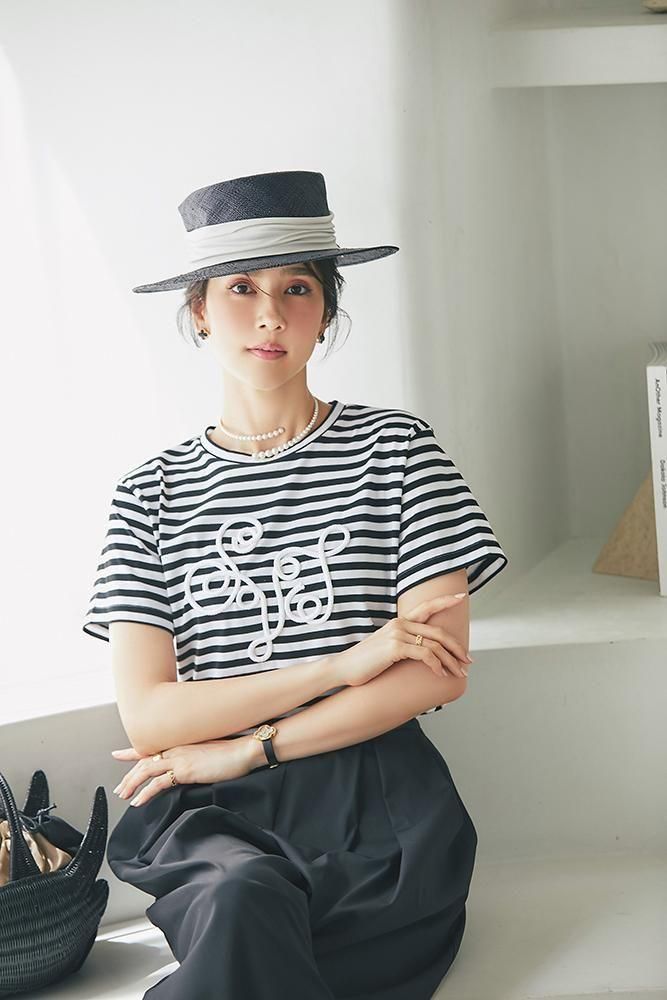 予約】【6月下旬～7月上旬頃配送】ボーダーコード刺繍Tシャツ