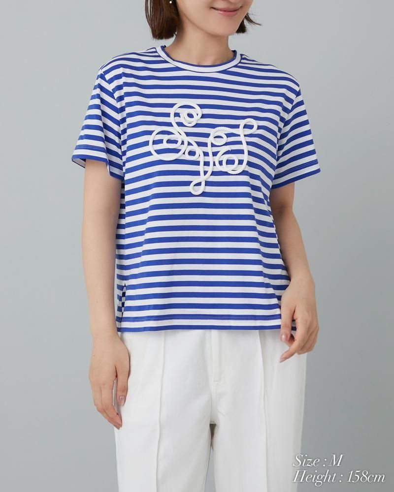 ぽ*す様 セブンテン刺繍Tシャツ(ベージュボーダー)M
