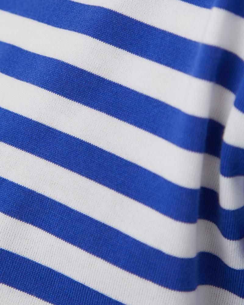 ボーダーコード刺繍Tシャツ(ブルー×ホワイト) - seventen