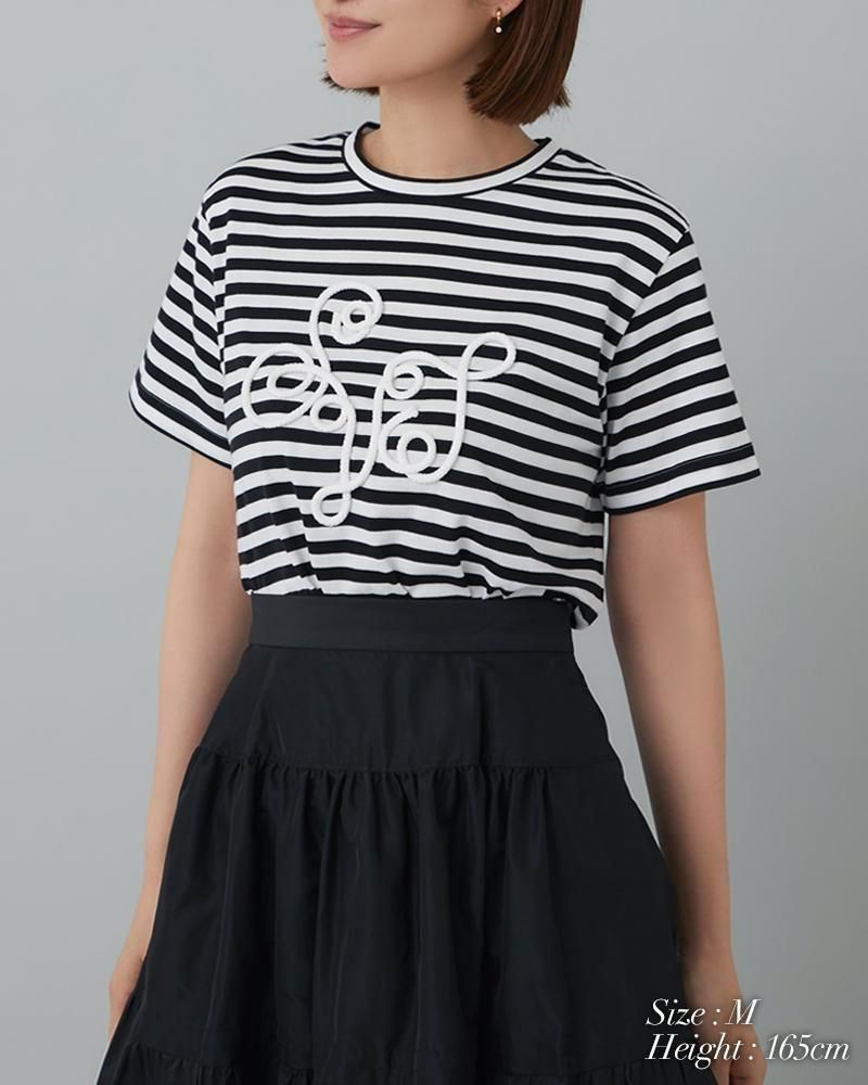 SEVENTEN ボーダーコード刺繍Tシャツ(ベージュ×ネイビー) Mサイズ ボーダーコード刺繍Tシャツ(ベージュ×ネイビー) - seventen