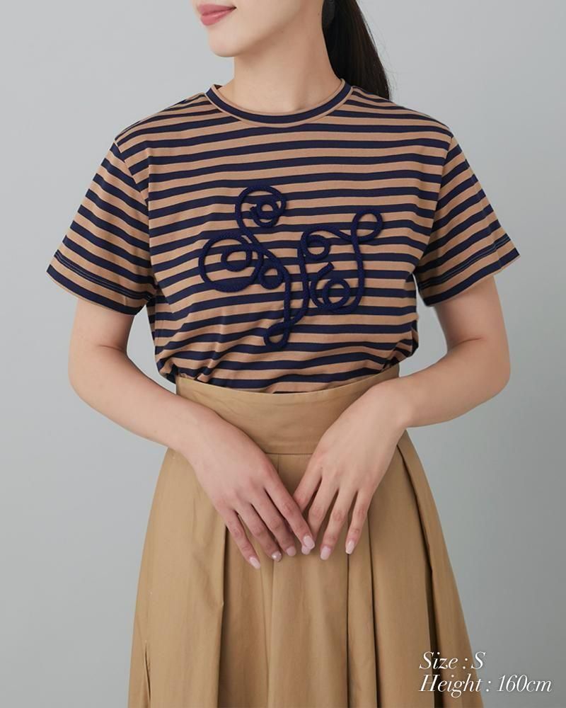 【seven ten】ボーダーコード刺繍Tシャツ ボーダーコード刺繍Tシャツ(ブラック×ホワイト) - seventen