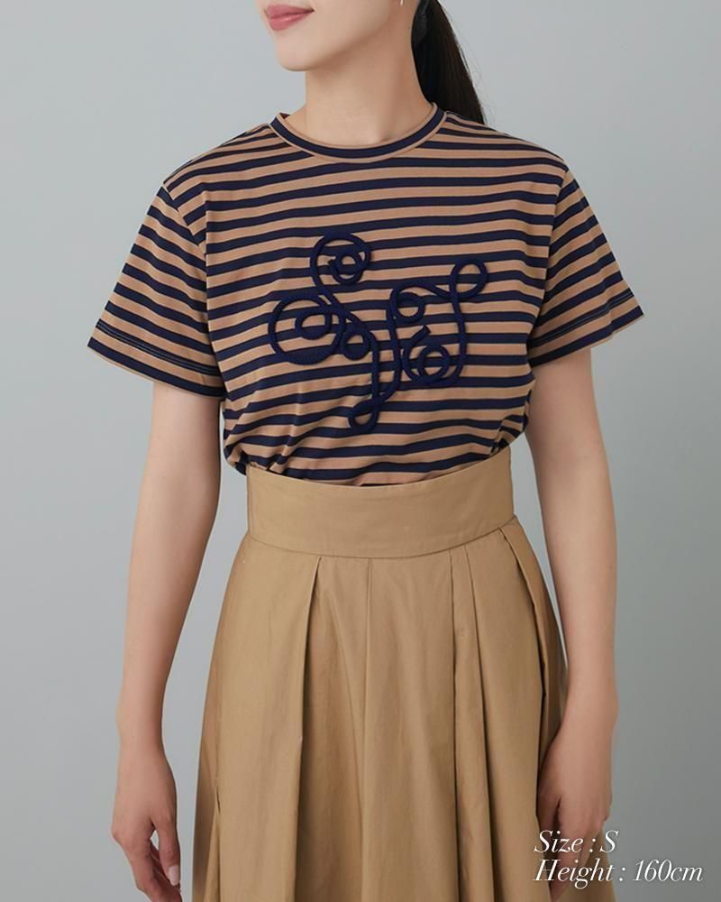SEVENTEN ボーダーコード刺繍Tシャツ(ベージュ×ネイビー) Mサイズ ボーダーコード刺繍Tシャツ(ベージュ×ネイビー) - seventen