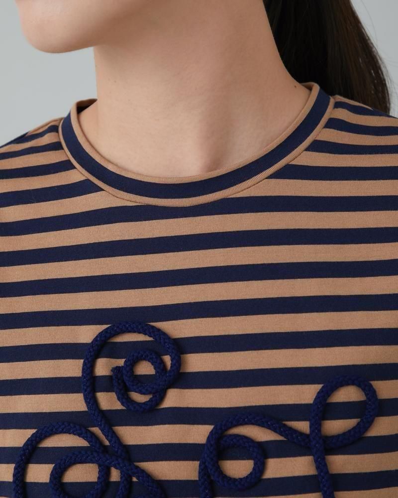 【seven ten】ボーダーコード刺繍Tシャツ ボーダーコード刺繍Tシャツ(ブラック×ホワイト) - seventen
