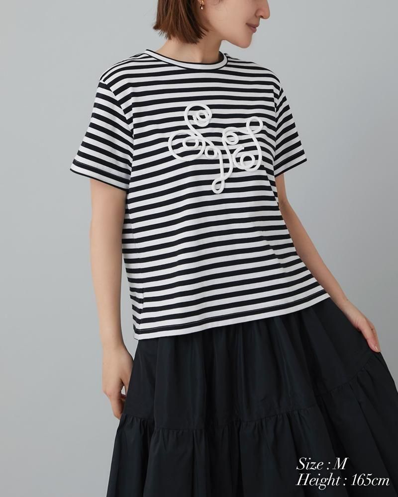 SEVENTEN ボーダーコード刺繍Tシャツ(ベージュ×ネイビー) Mサイズ ボーダーコード刺繍Tシャツ(ベージュ×ネイビー) - seventen