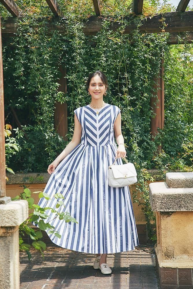 9/15まで【SEVEN TEN】セブンテン バックリボンストライプワンピース 20％off】バックリボンストライプワンピース(ブラック) - seventen