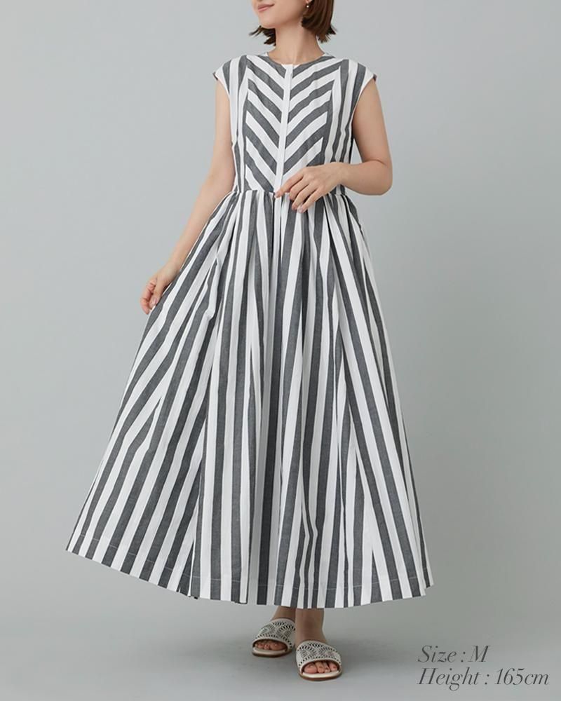 9/15まで【SEVEN TEN】セブンテン バックリボンストライプワンピース 20％off】バックリボンストライプワンピース(ネイビー) - seventen