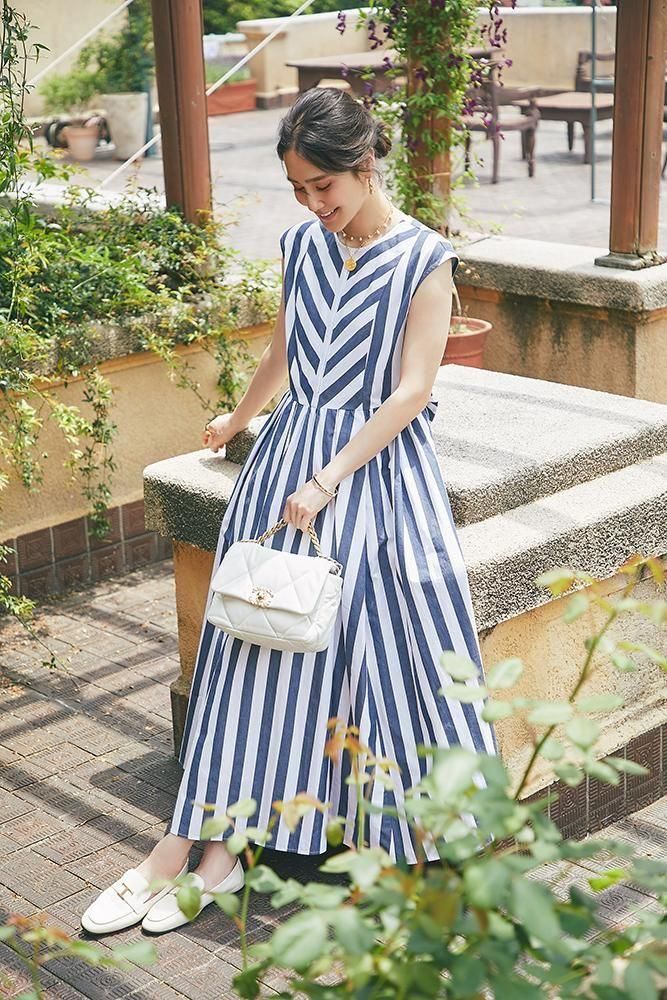 9/15まで【SEVEN TEN】セブンテン バックリボンストライプワンピース 20％off】バックリボンストライプワンピース(ブラウン) - seventen