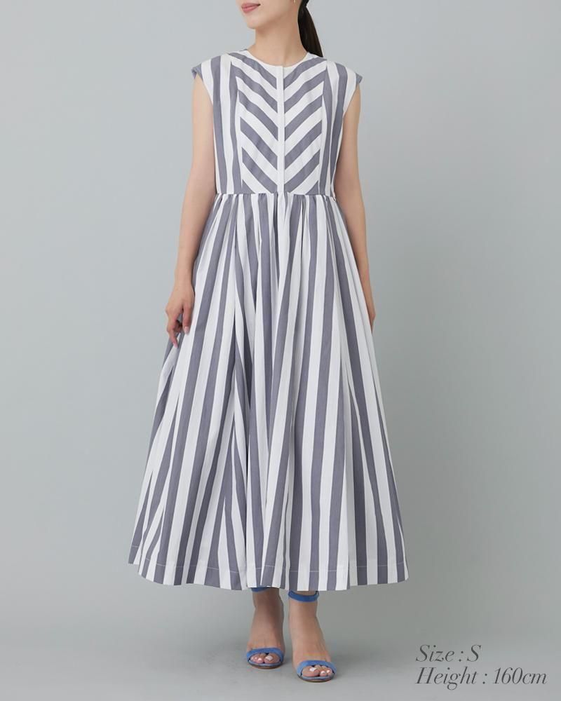20％off】バックリボンストライプワンピース(グレー) - seventen