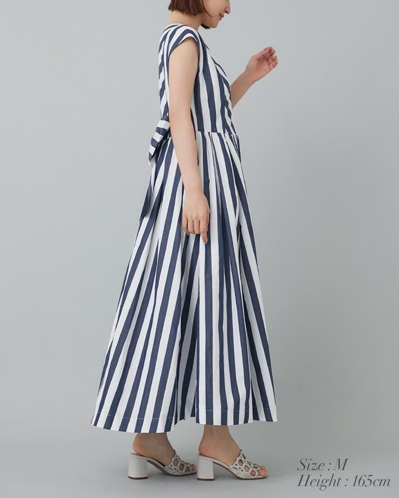 20％off】バックリボンストライプワンピース(グレー) - seventen