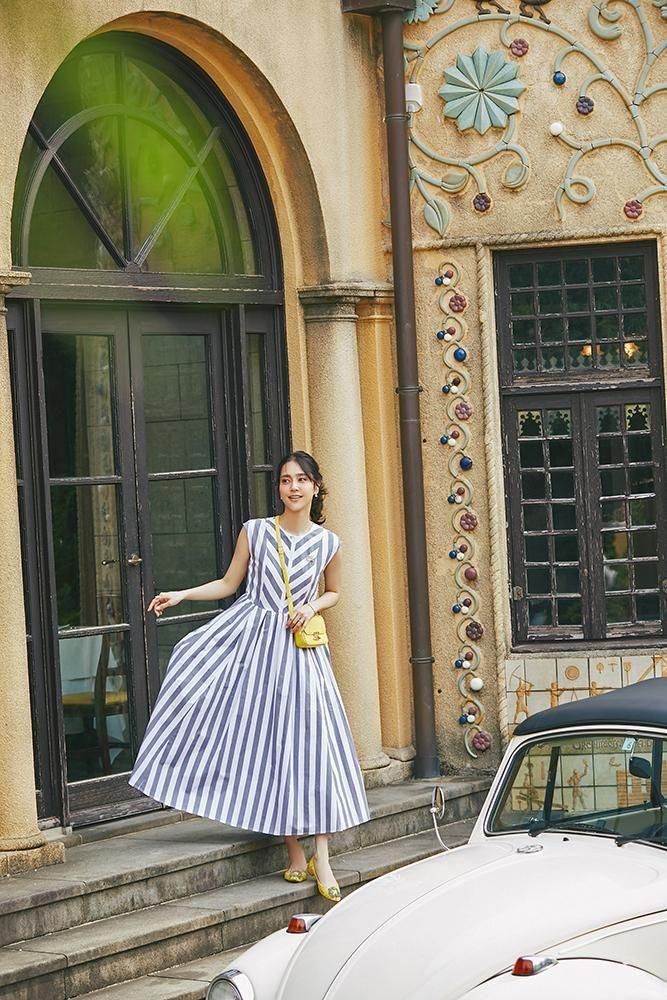 20％off】バックリボンストライプワンピース(グレー) - seventen