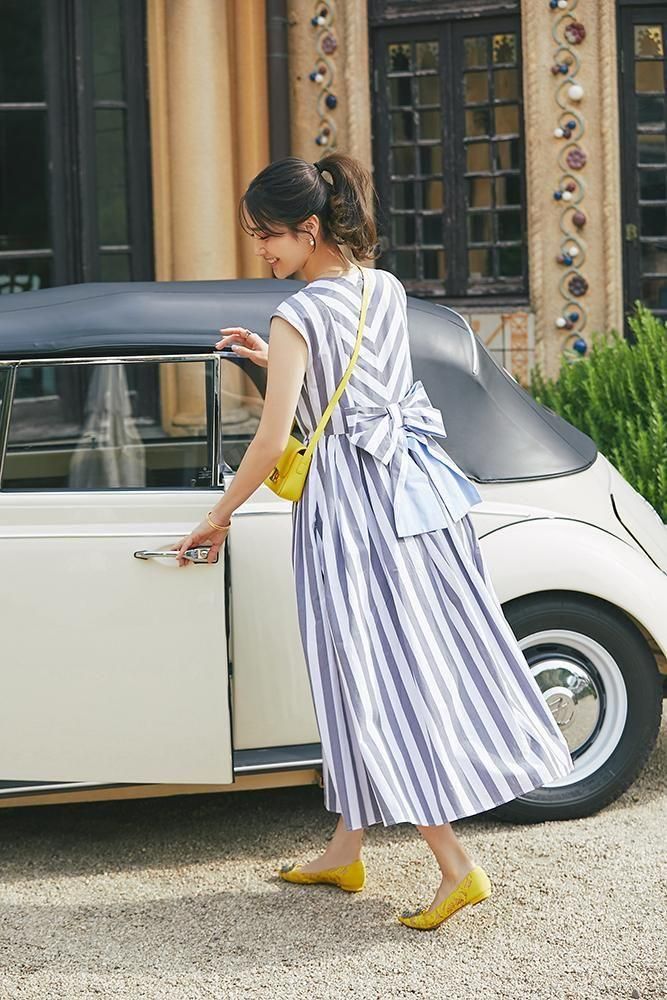 20％off】バックリボンストライプワンピース(グレー) - seventen