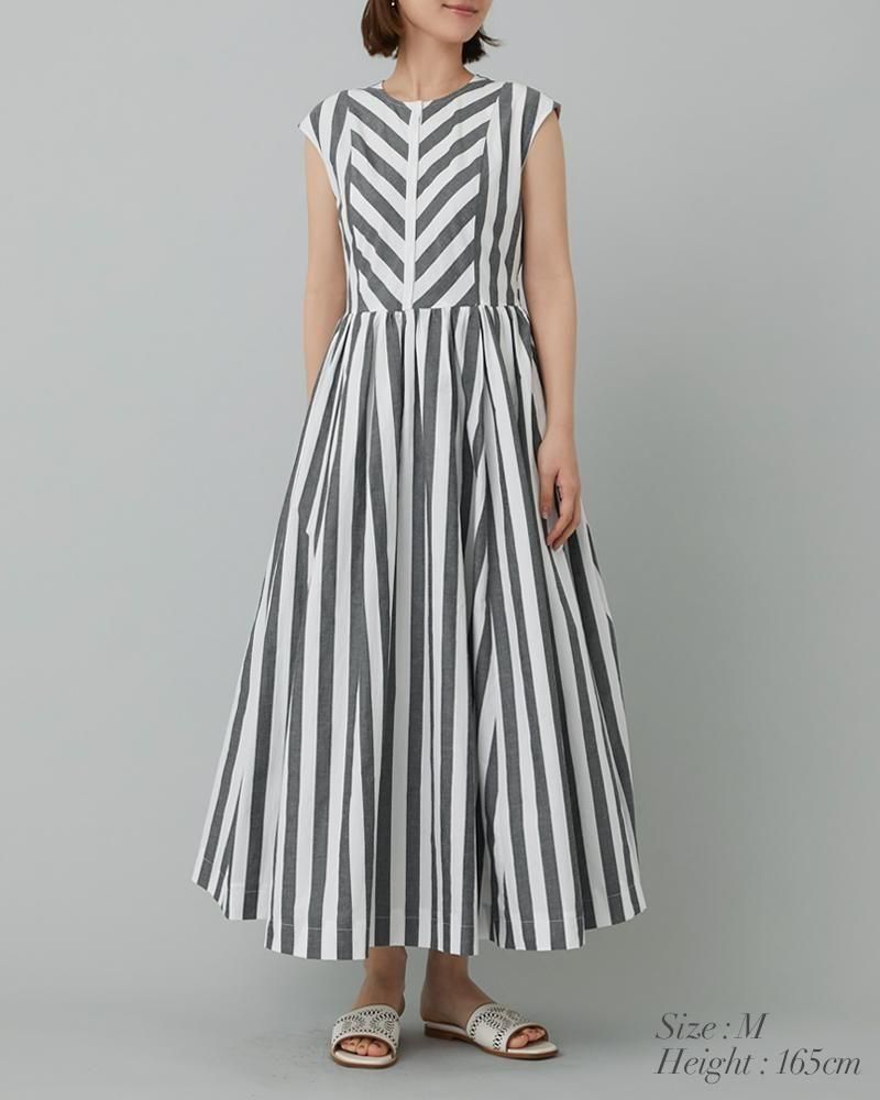 20％off】バックリボンストライプワンピース(ブラック) - seventen