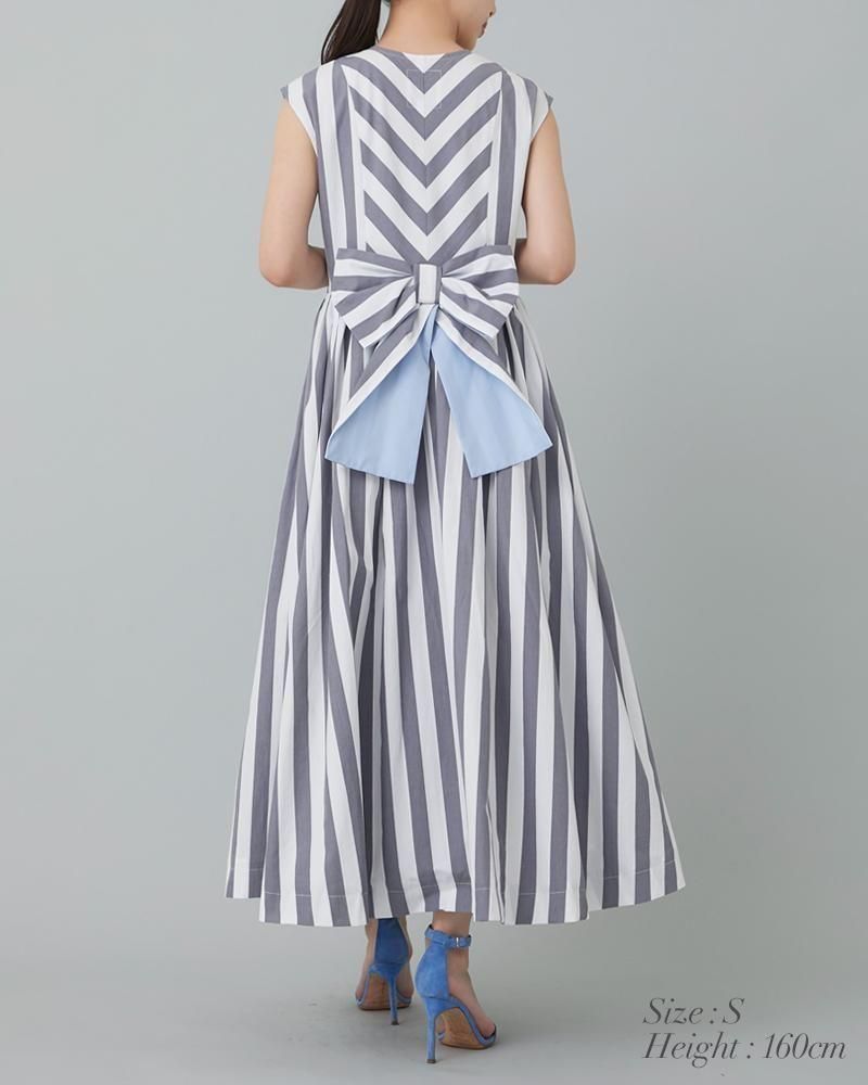 9/15まで【SEVEN TEN】セブンテン バックリボンストライプワンピース 20％off】バックリボンストライプワンピース(ブラック) - seventen