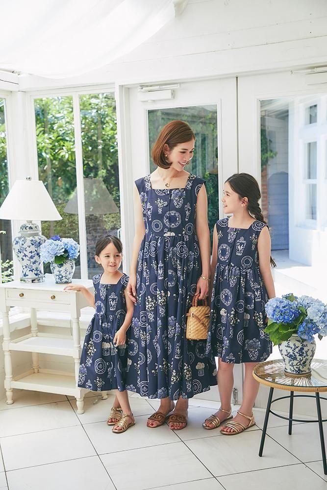 ブルーアンドホワイトプリントワンピース(ネイビー) - seventen