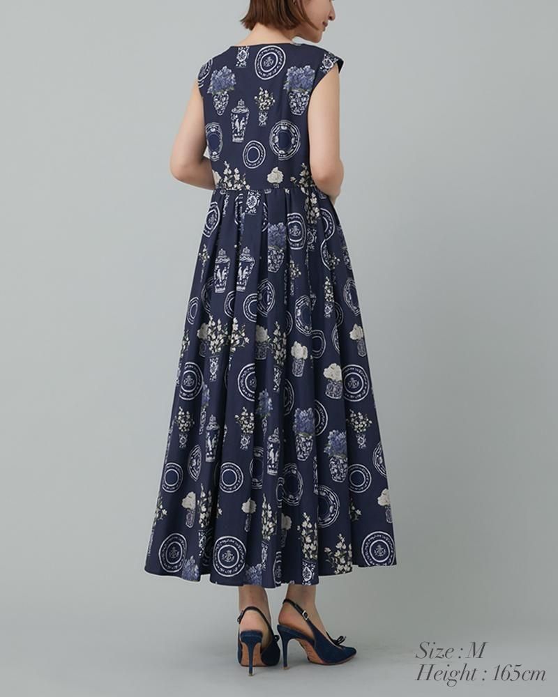 ブルーアンドホワイトプリントワンピース(ネイビー) - seventen