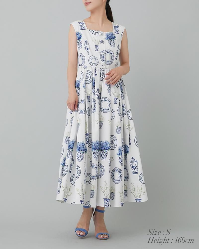 SEVENTEN 22AW スカラップレースプリントワンピース ネイビー スカラップレースプリントワンピース(ネイビー) - seventen