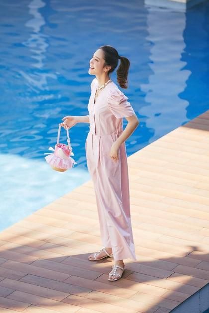 【追加予約】【9月中旬頃配送】ダブルボタンオールインワン(ピンク)