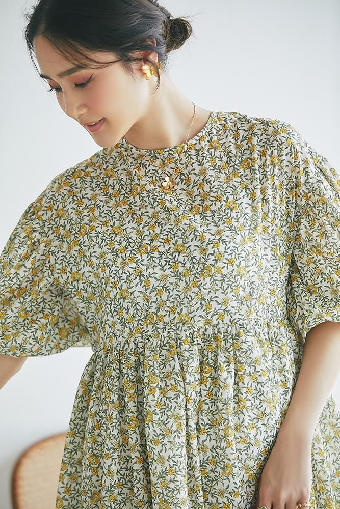 seventen フィオリーナプリントワンピース イエロー xs フィオリーナ