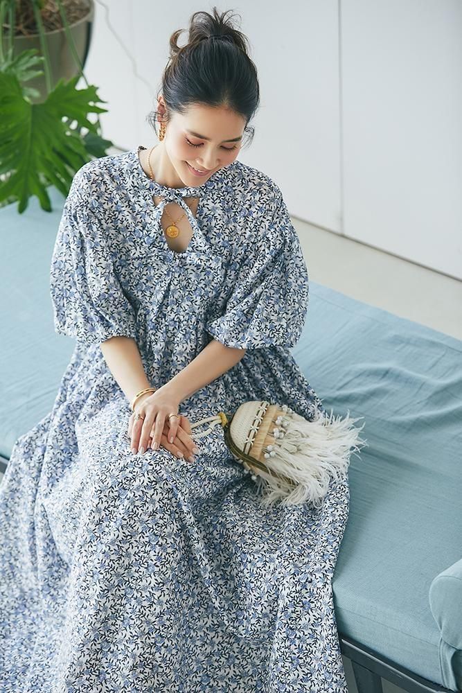 フィオリーナプリントワンピース(ブルー) - seventen