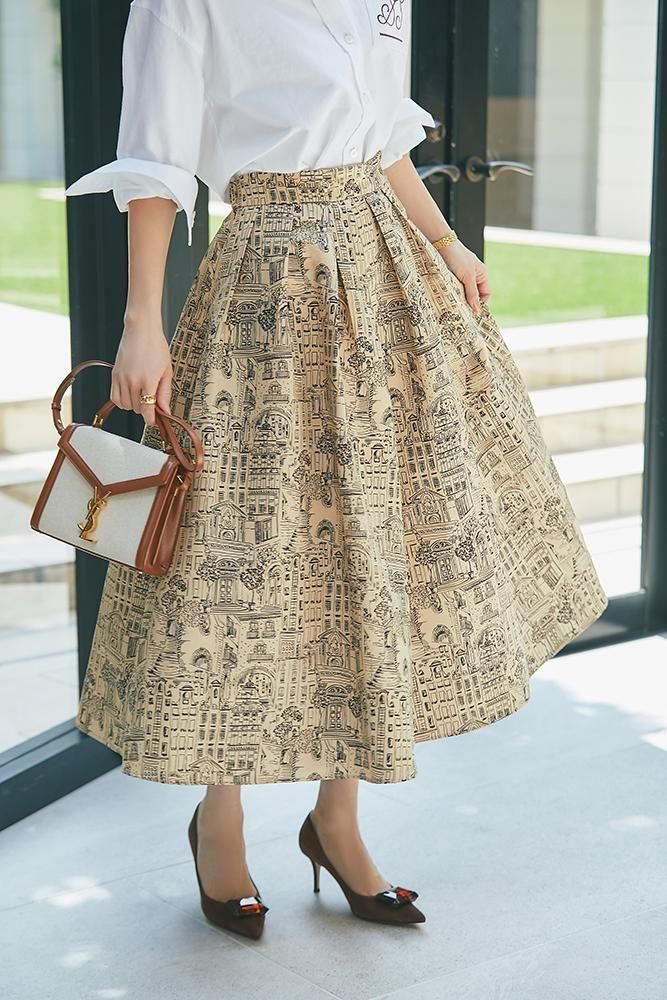 タウンプリントスカート(ベージュ) seventen セブンテン タウンプリントスカート(ベージュ) - seventen