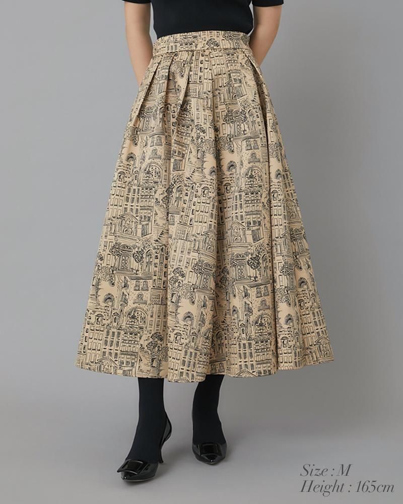 タウンプリントスカート(ベージュ) seventen セブンテン タウンプリントスカート(ベージュ) - seventen