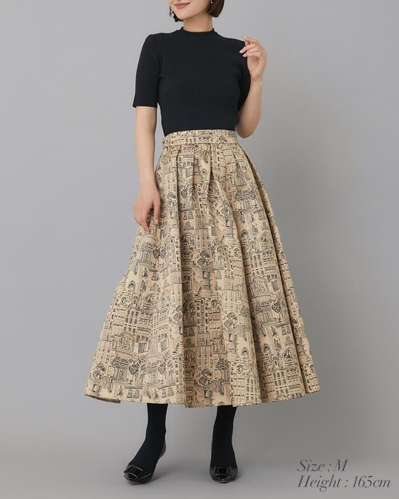 タウンプリントスカート(ベージュ) seventen セブンテン タウンプリントスカート(ベージュ) - seventen