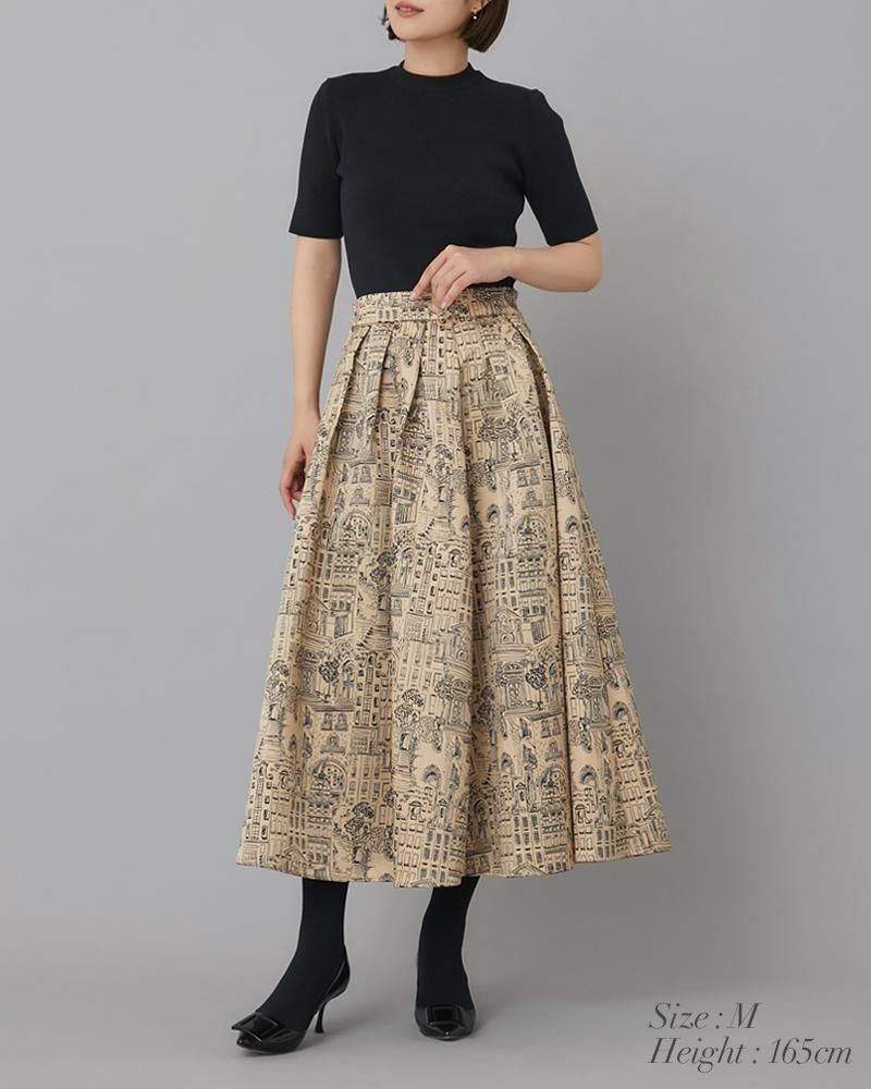 タウンプリントスカート(ベージュ) seventen セブンテン タウンプリントスカート(ベージュ) - seventen