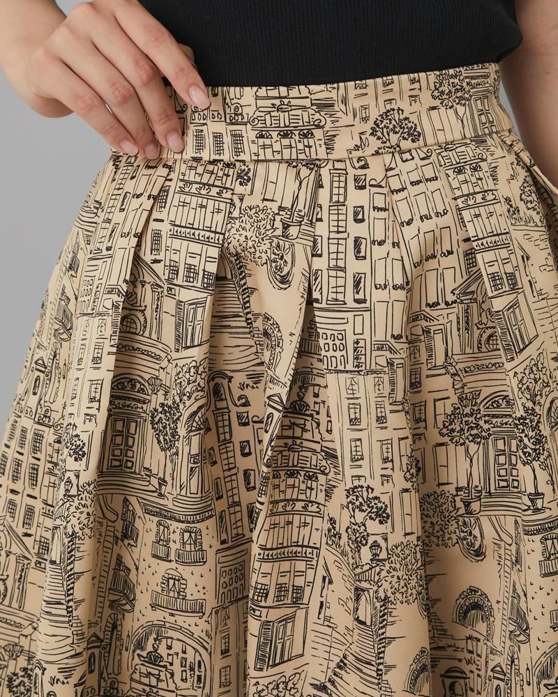 タウンプリントスカート(ベージュ) - seventen