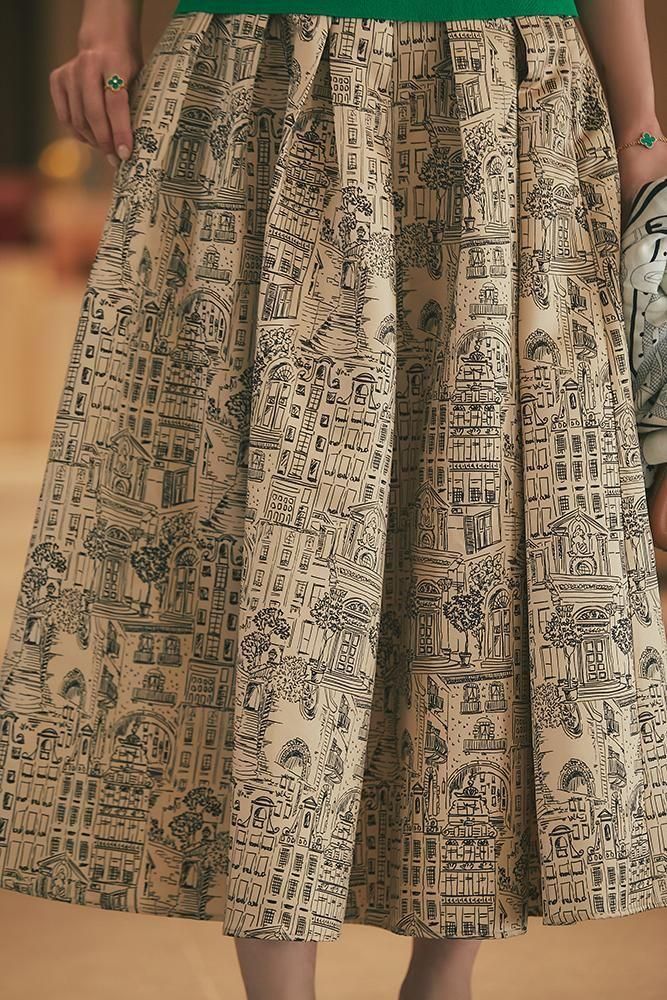 seventen タウンプリントスカート 予約】【9月下旬頃配送】タウンプリントスカート(オレンジ