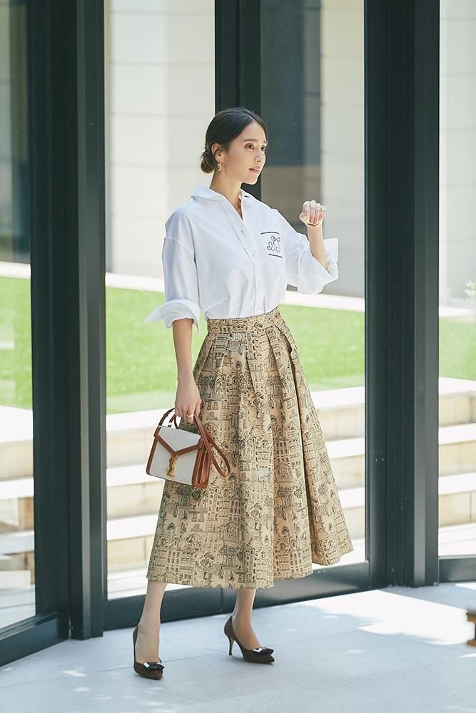 タウンプリントスカート(ベージュ) seventen セブンテン タウンプリントスカート(ベージュ) - seventen