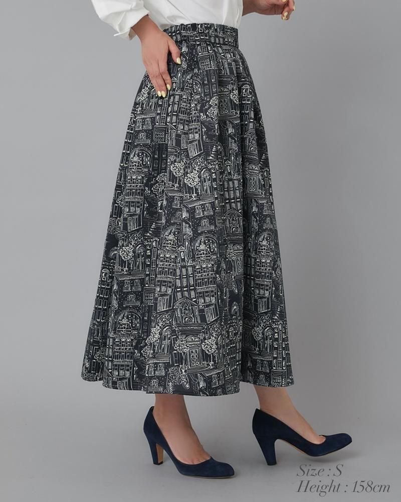 タウンプリントスカート(ネイビー) - seventen