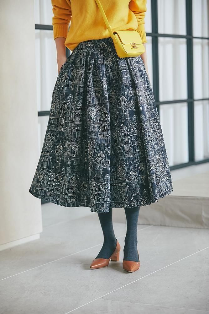 20％off】タウンプリントスカート(ネイビー) - seventen