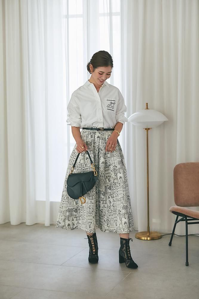 タウンプリントスカート(オフホワイト) - seventen