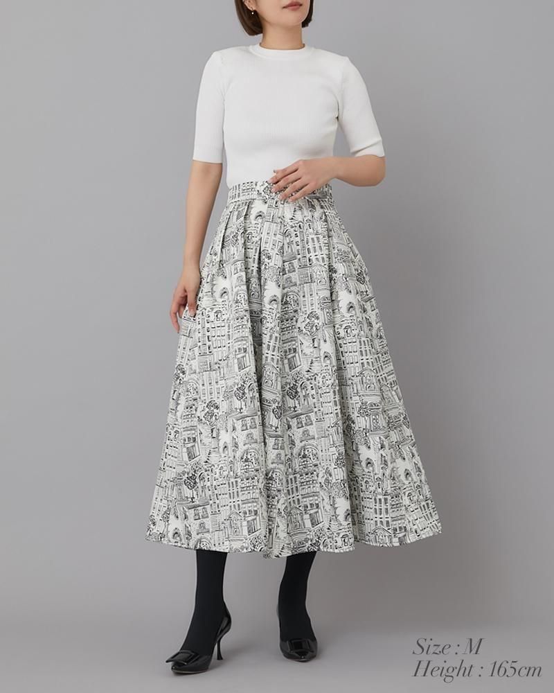 タウンプリントスカート(オフホワイト) - seventen