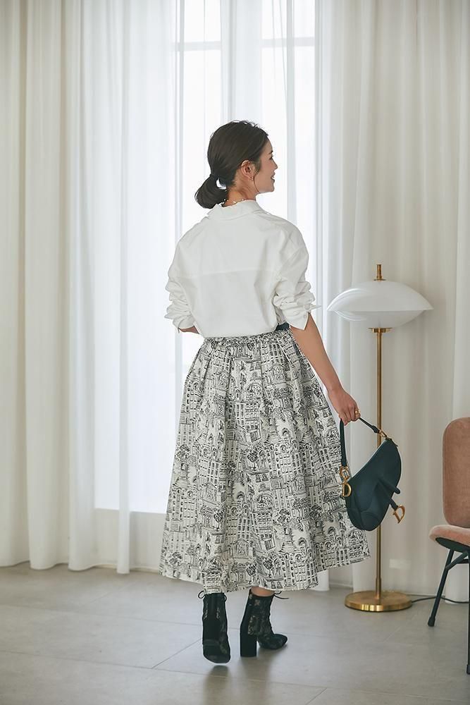 タウンプリントスカート(オフホワイト) - seventen