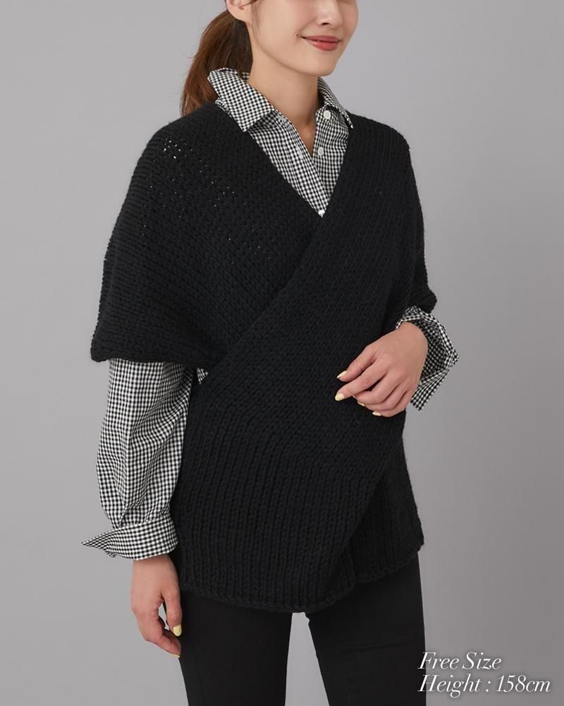 ノースリーブカシュクールニット(ブラック) - seventen