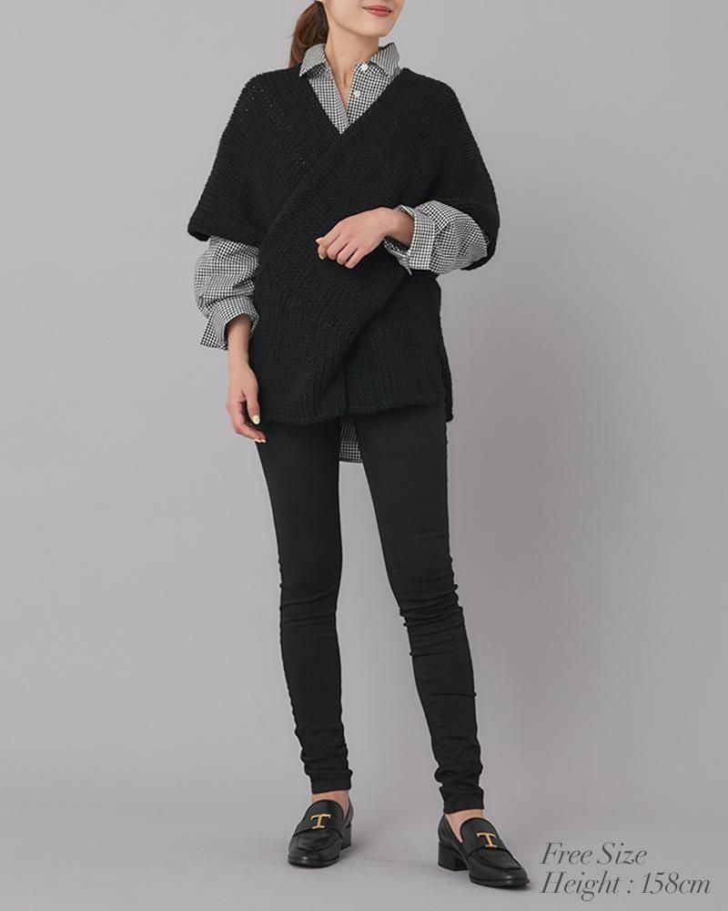 ノースリーブカシュクールニット(ブラック) - seventen