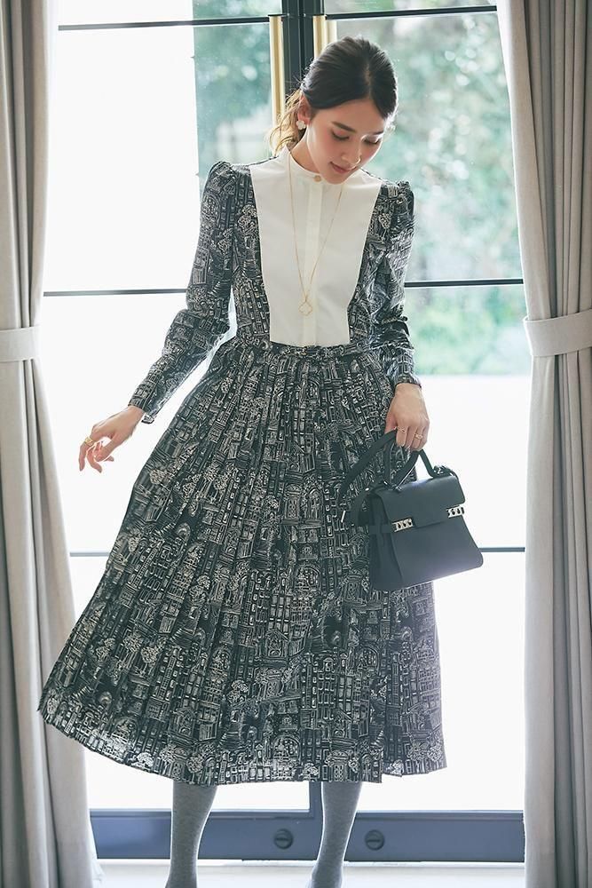 タウンプリントワンピース(ネイビー) - seventen