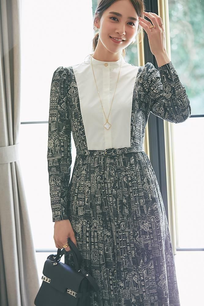 タウンプリントワンピース(ネイビー) - seventen