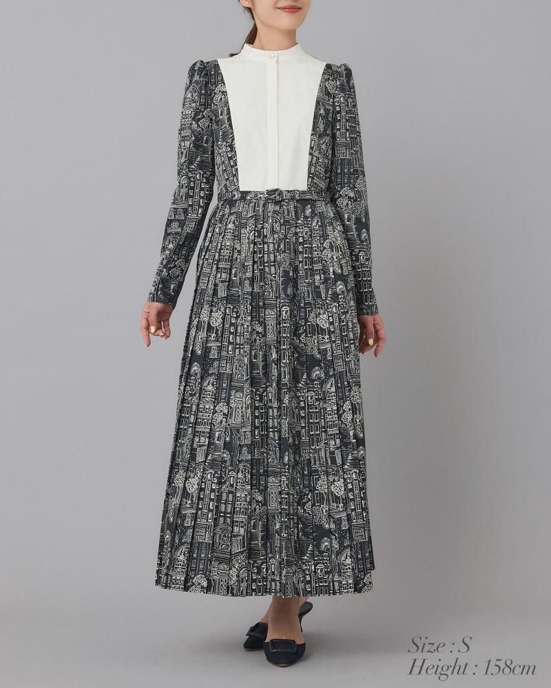 タウンプリントワンピース(ネイビー) - seventen